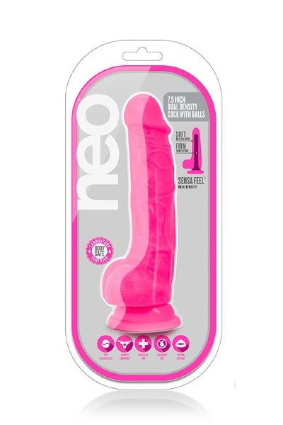 Реалистичный фаллоимитатор на присоске NEO 7.5INCH DUAL DENSITY COCK W. BALLS - 19 см, цвет: розовый