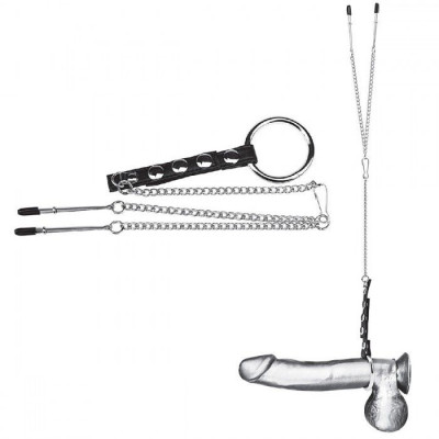 Кольцо на пенис Cock Ring with Nipple Tweezers с зажимами на соски