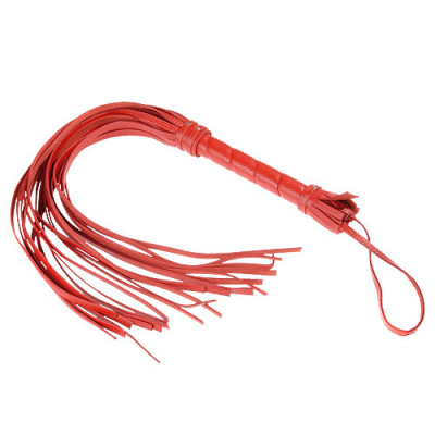 Гладкая плеть из кожи с жесткой рукоятью, цвет: красный - 65 см