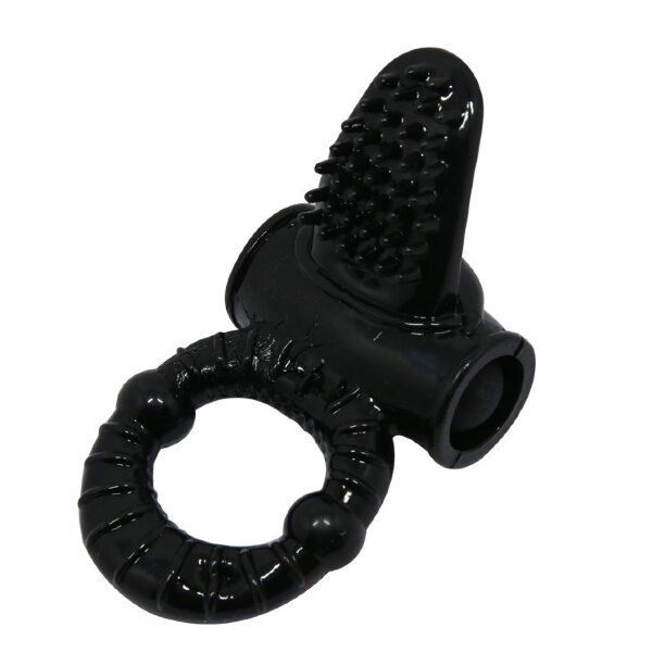 Эрекционное кольцо Baile Sweet Ring с вибрацией и щеточкой для клитора, цвет: черный