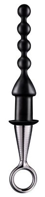 Анальный плаг-елочка ANAL BEAD WITH PLATED HANDLE, цвет: черный