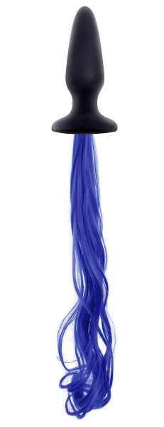 Анальная пробка Unicorn Tails Blue с синим хвостом, цвет: черный