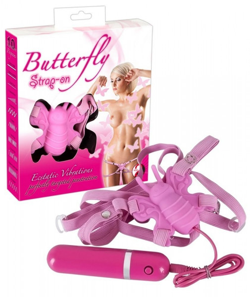 Вибробабочка Butterfly Strap-on, цвет: розовый