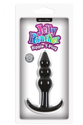 Анальная пробка Jelly Rancher T-Plug Ripple, цвет: черный - 10,9 см