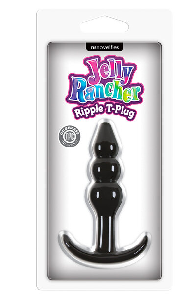Анальная пробка Jelly Rancher T-Plug Ripple, цвет: черный - 10,9 см