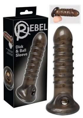 Насадка на пенис Rebel Dick & Ball Sleeve с ребрышками и отверстием под мошонку