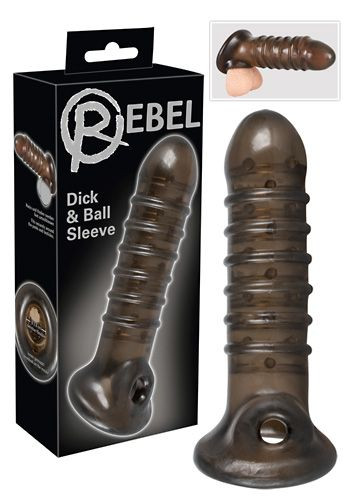 Насадка на пенис Rebel Dick & Ball Sleeve с ребрышками и отверстием под мошонку