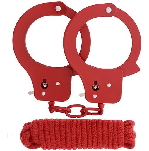 Наручники Bondx Metal Handcuffs Love Rope Set из листового металла в комплекте с веревкой, цвет: красный