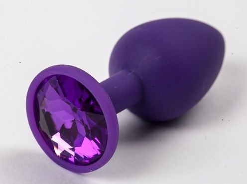 Фиолетовая силиконовая анальная пробка с фиолетовым стразом - 7,1 см