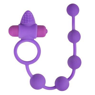 Эрекционное виброкольцо с анальной цепочкой Triple Pleasure, цвет: фиолетовый