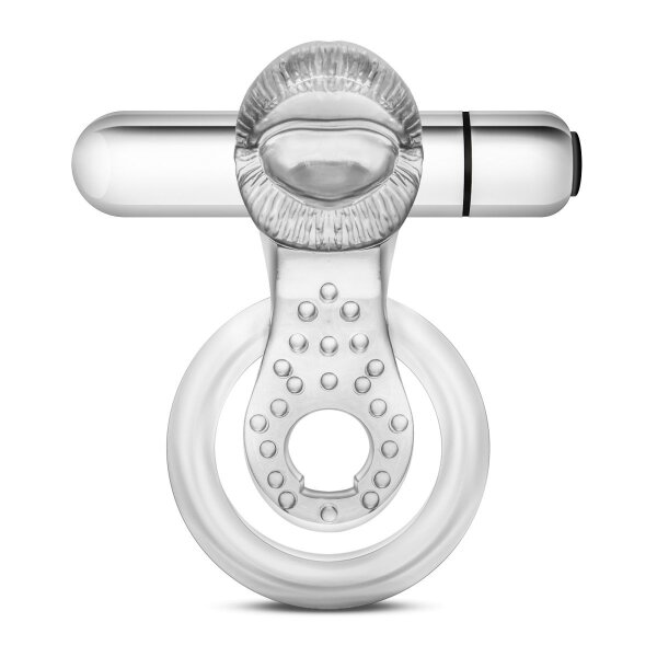 Эрекционное кольцо с подхватом, вибропулей и язычком 10 Function Vibrating Tongue Ring, цвет: прозрачный