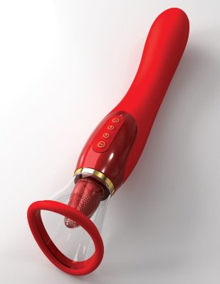 Двухсторонний вибростимулятор Ultimate Pleasure 24K Gold Luxury Edition - 25 см, цвет: красный