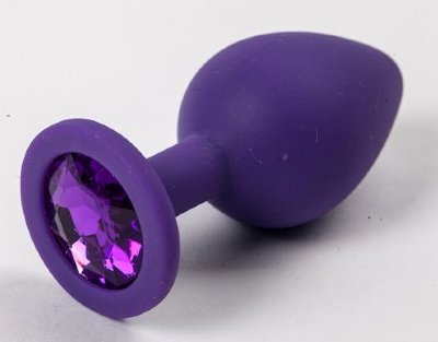 Фиолетовая силиконовая анальная пробка с фиолетовым стразом - 8,2 см
