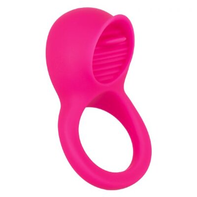 Эрекционное кольцо Silicone Rechargeable Teasing Tongue Enhancer, цвет: ярко-розовый