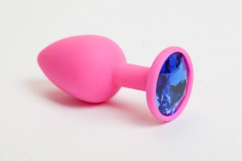 Розовая силиконовая пробка с синим стразом - 7,1 см