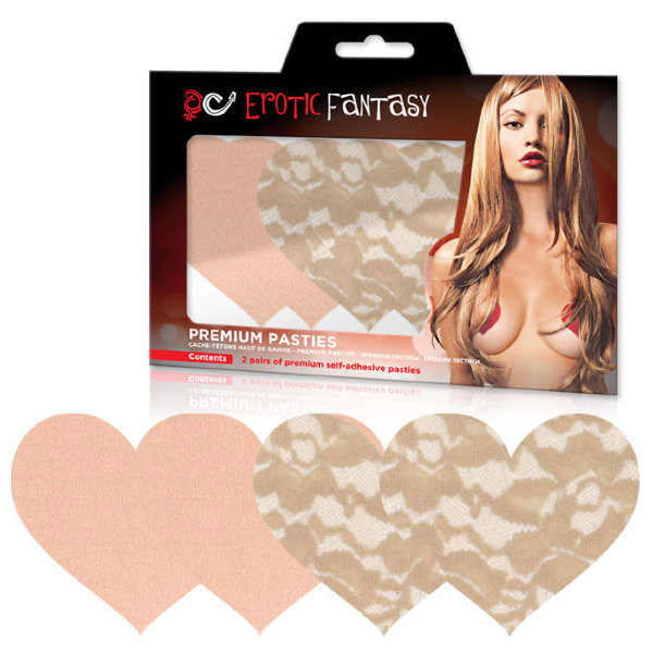 Набор из кружевных и сатиновых пэстисов-сердец Nude Ambition, цвет: телесный