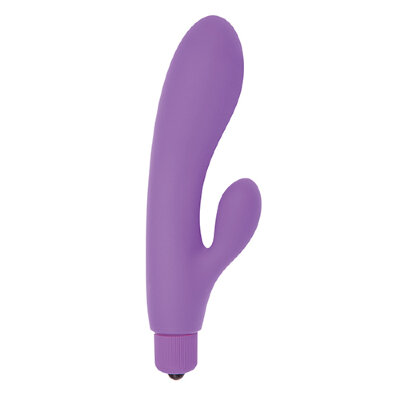 Вибратор с клиторальным пальчиком TINY RABBIT SILICONE - 15 см, цвет: фиолетовый