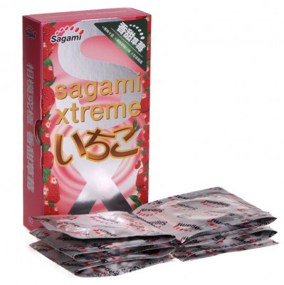 Презервативы Sagami Xtreme Strawberry с ароматом клубники - 10 шт.