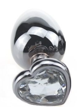 Серебристая малая пробка с прозрачным кристаллом-сердечком - 7,5 см