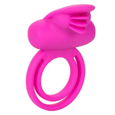 Эрекционное кольцо Silicone Rechargeable Dual Clit Flicker, цвет: ярко-розовый