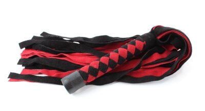 Замшевая плеть с ромбами на рукояти - 60 см, цвет: черно-красный