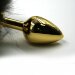 Алюминиевая анальная пробка с черным хвостом из натурального меха, цвет: золотистый
