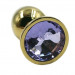 Алюминиевая анальная пробка с светло-фиолетовым кристаллом, цвет: золотистый - 6 см