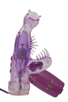 Мини-вибратор со стимулятором клитора - 10 см, цвет: фиолетовый