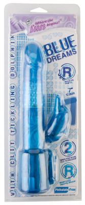 Вибратор Blue Dreams с клиторальным стимулятором-дельфином, цвет: синий - 17,8 см