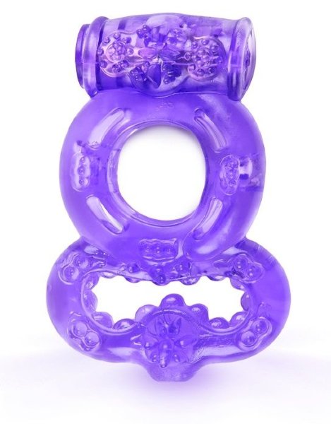 Эрекционное кольцо с вибрацией и подхватом мошонки, цвет: фиолетовый