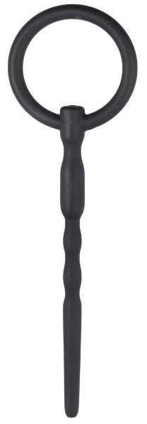 Уретральный плаг Silicone Penis Plug With Pull Ring - 13,5 см, цвет: черный