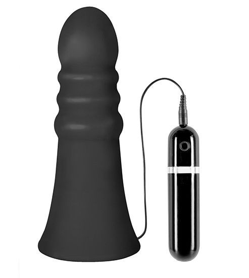Большой анальный вибратор Menzstuff Vibrating Buttcrasher Ribbed, цвет: черный - 20 см
