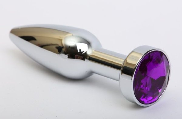 Серебристая удлиненная пробка с фиолетовым кристаллом - 11,2 см