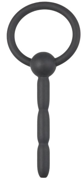 Силиконовый уретральный плаг Ribbed Hollow Silicone Penis Plug - 10,5 см, цвет: черный