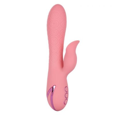 Вибратор-ротатор Pasadena Player с клиторальным отростком - 21,5 см, цвет: розовый
