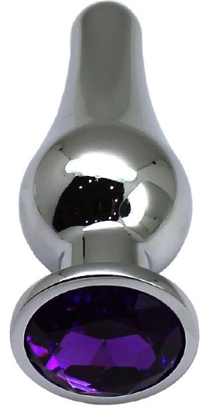 Серебристая анальная пробка с фиолетовым кристаллом - 13 см.