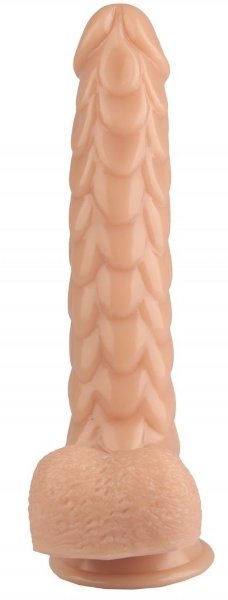 Реалистичный фаллоимитатор с чешуйками на присоске - 24 см, цвет: телесный