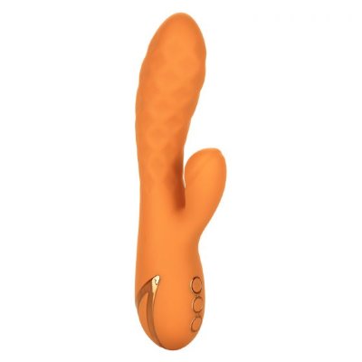 Вибромассажер-кролик Newport Beach Babe с пульсирующим воздействием - 21,5 см, цвет: оранжевый