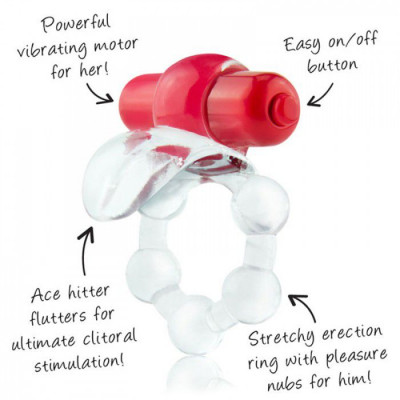 Виброкольцо Overtime с язычком и красным виброэлементом
