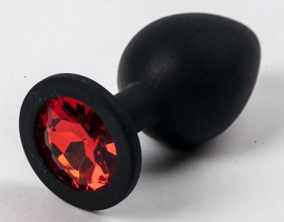Черная силиконовая анальная пробка с красным кристаллом - 9,5 см