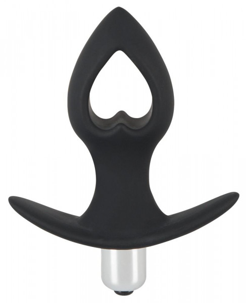 Анальная втулка Black Velvets Vibrating Plug с вибрацией и отверстием в форме сердца, цвет: черный - 10,9 см
