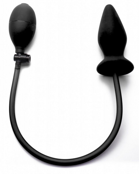Анальный стимулятор Ouch! Inflatable Silicone Plug с грушей, цвет: черный - 14 см