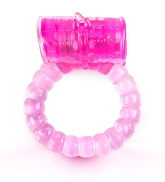 Рельефное эрекционное кольцо с вибропулей, цвет: розовый