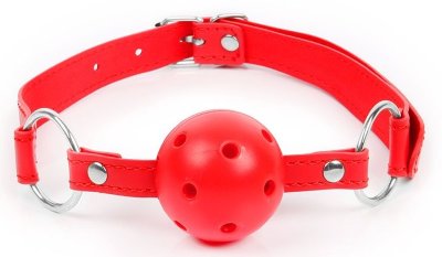 Кляп-шарик на регулируемом ремешке с кольцами, цвет: красный