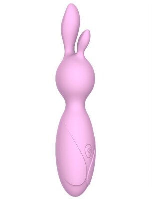 Мини-вибратор Emily с ушками - 16 см, цвет: розовый