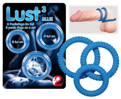 Набор из трех силиконовых колец Lust 3 Blue, цвет: синий