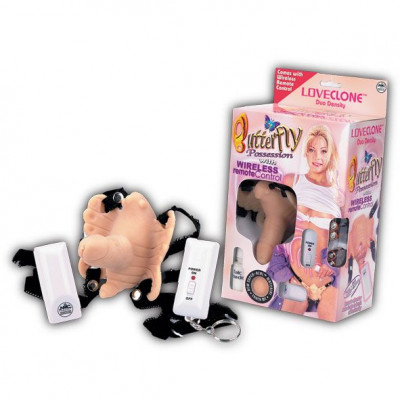 Вибробабочка с фаллосом Butterfly Possession With Wireless Remote Control, цвет: телесный