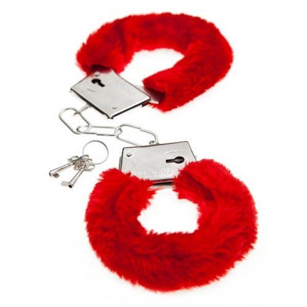 Меховые наручники Love с ключиками, цвет: красный