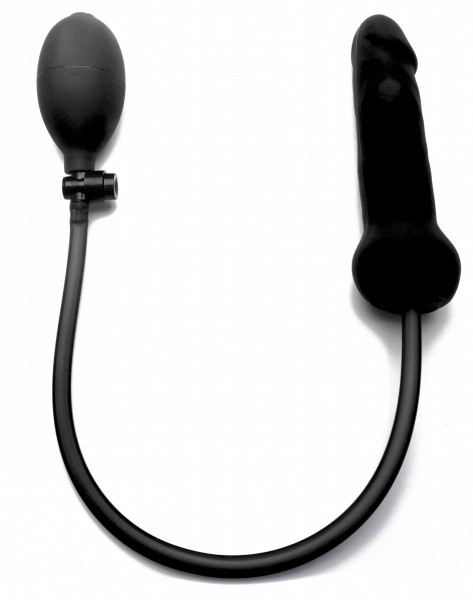 Анальный фаллоимитатор Inflatable Silicone Dong с расширением, цвет: черный - 18 см