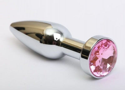 Серебристая удлиненная пробка с розовым кристаллом - 11,2 см